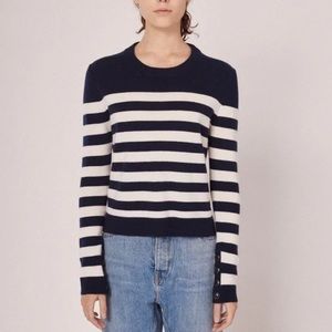 RAG & BONE Lillian Cashmere Striped Crewneck Sweater in Ivory Navy Stripe